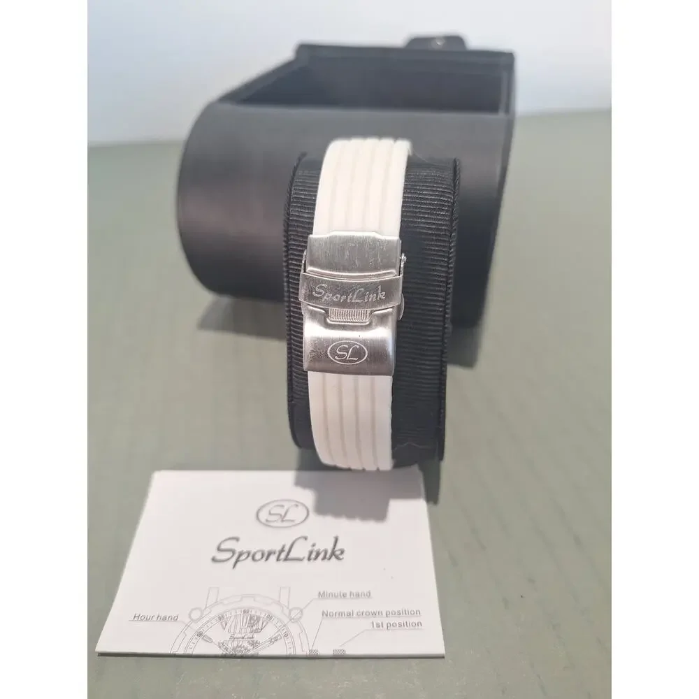 SportLink Skeleton Gear Watch White Band Analog Quartz Mens w/ Box & Manual NIB